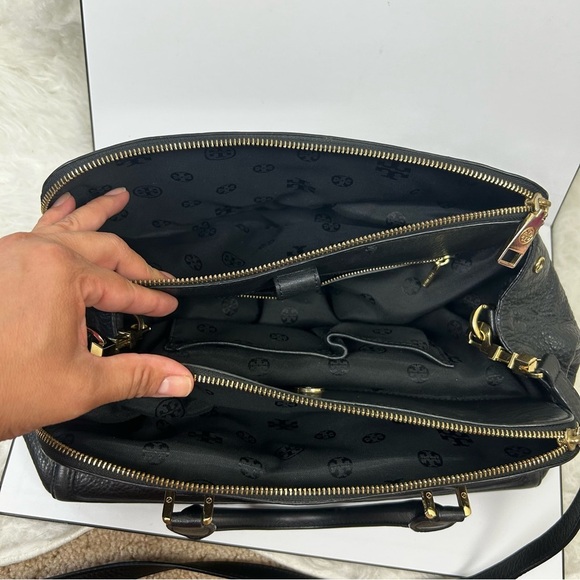 Tory Burch Pebbled Leather 3 compartment purse handbag tote black - Picture 9 of 12